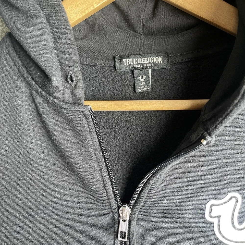 Y2K True Religion Hoodie Sweatshirt‎ Mens S Black Full Zip Fleece Buddha Logo